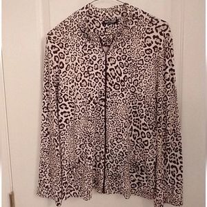 Mark Singer Leopard Track Jacket XL Full Zip Front Pockets Softwear Stretch Knit